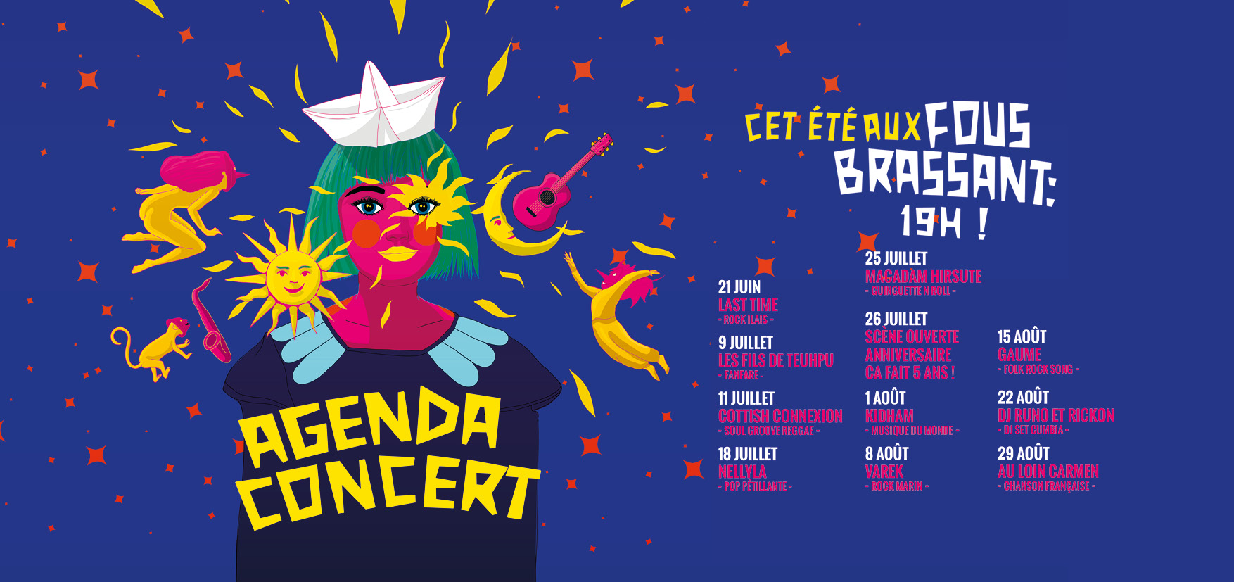 Illustration pour l'agenda concert 2024 de la brasserie Les Fous Brassant