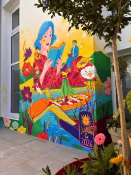Fresque murale réalisée pour les 10 ans de la bibliothèque de Soullans par