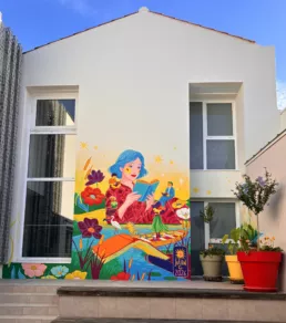Fresque murale réalisée pour les 10 ans de la bibliothèque de Soullans par
